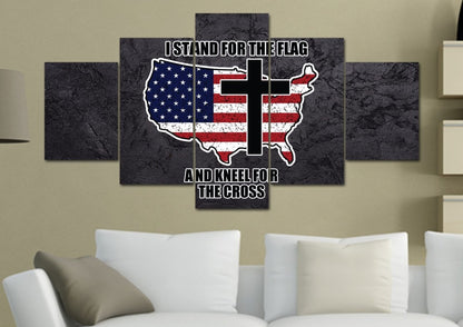 Stand For The Cross, Kneel For The Flag American Flag Patriotic Wall Art - Christian Canvas Wall Art