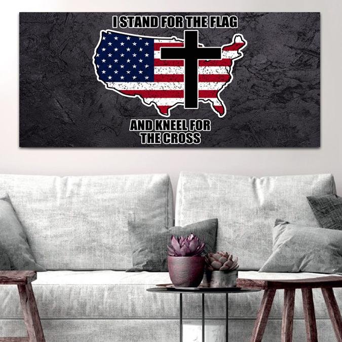 Stand For The Cross, Kneel For The Flag American Flag Patriotic Wall Art - Christian Canvas Wall Art