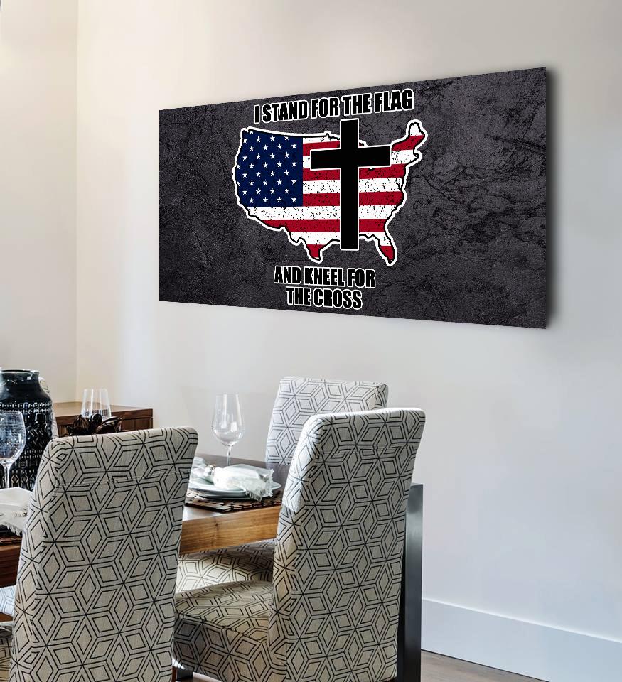 Stand For The Cross, Kneel For The Flag American Flag Patriotic Wall Art - Christian Canvas Wall Art