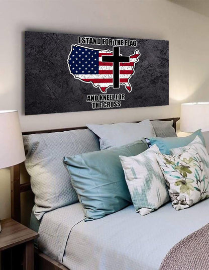 Stand For The Cross, Kneel For The Flag American Flag Patriotic Wall Art - Christian Canvas Wall Art