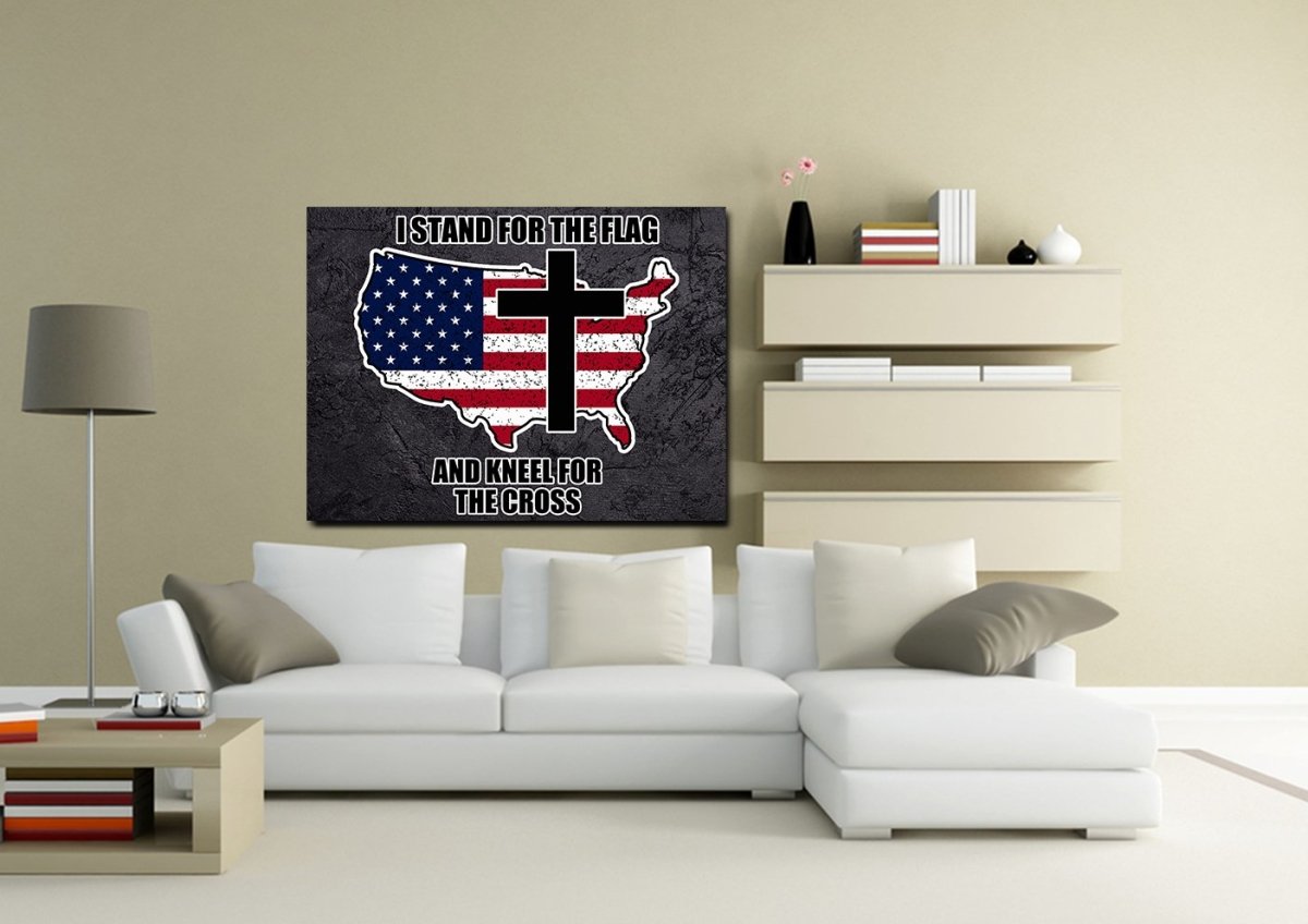 Stand For The Cross, Kneel For The Flag American Flag Patriotic Wall Art - Christian Canvas Wall Art