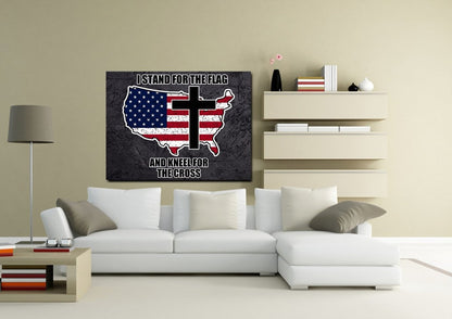 Stand For The Cross, Kneel For The Flag American Flag Patriotic Wall Art - Christian Canvas Wall Art