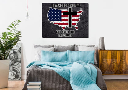 Stand For The Cross, Kneel For The Flag American Flag Patriotic Wall Art - Christian Canvas Wall Art