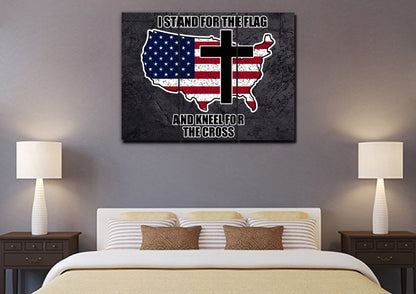 Stand For The Cross, Kneel For The Flag American Flag Patriotic Wall Art - Christian Canvas Wall Art