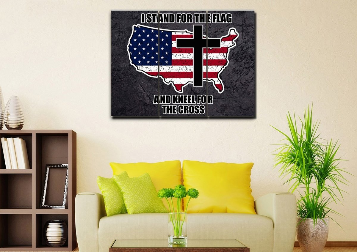 Stand For The Cross, Kneel For The Flag American Flag Patriotic Wall Art - Christian Canvas Wall Art