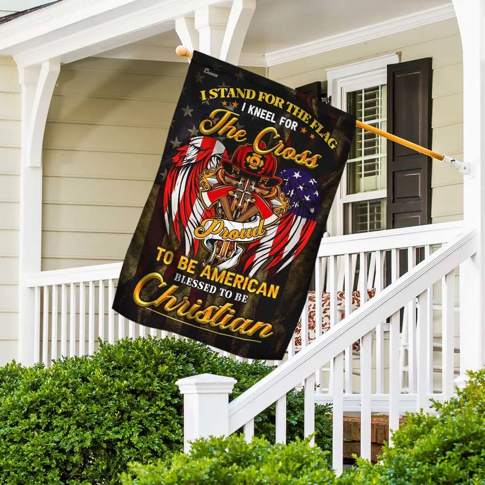 Stand For The House Flag Kneel For The Cross Christian Firefighter House Flag - Christian Garden Flags - Outdoor Religious Flags