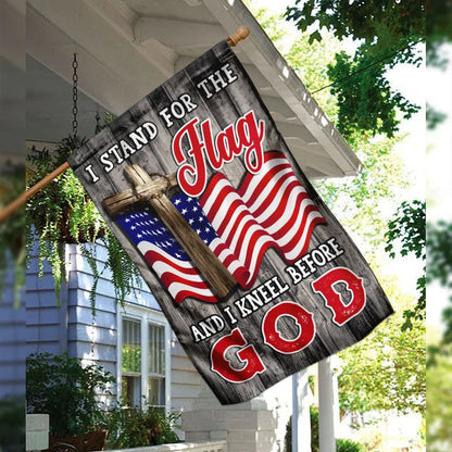 Stand For The House Flags Kneel Before God Christian American House Flags - Christian Garden Flags - Outdoor Christian Flag