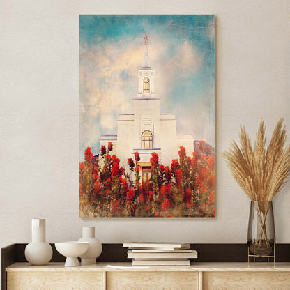 Star Valley Wyoming Temple With Indian Paintbrush Canvas Pictures - Jesus Canvas Art - Christian Wall Art