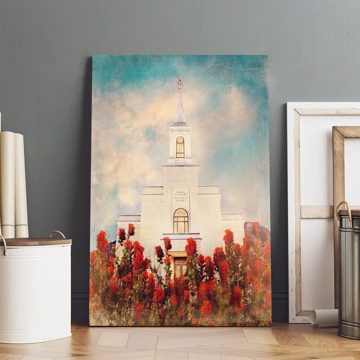 Star Valley Wyoming Temple With Indian Paintbrush Canvas Pictures - Jesus Canvas Art - Christian Wall Art