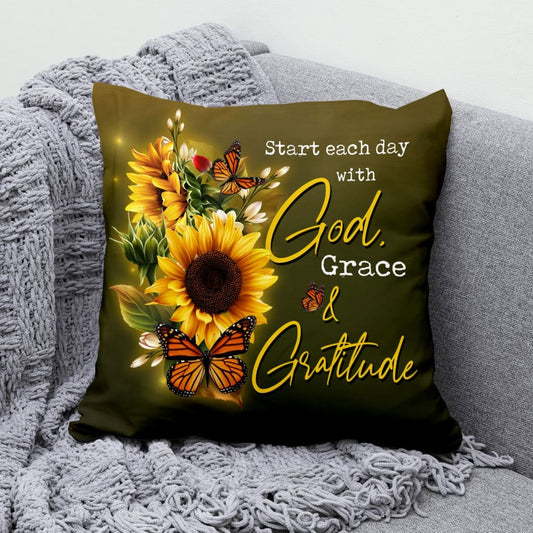 Start Each Day With God Christian Pillow