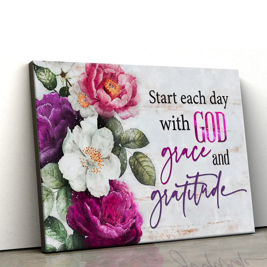 Start Each Day With God Grace And Gratitude Flowers Painting Wall Art Canvas - Painting On Canvas