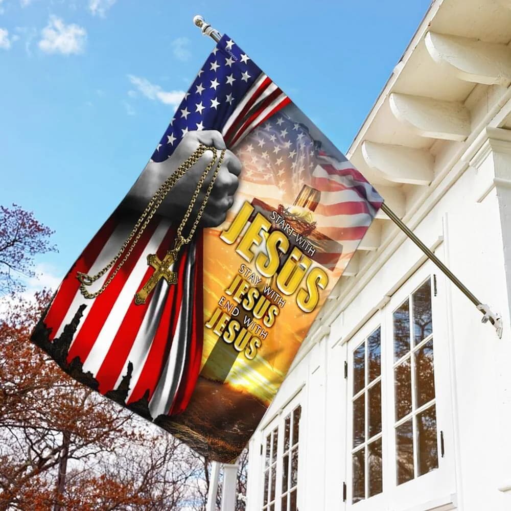 Start With Jesus American House Flag - Christian Garden Flags - Outdoor Religious Flags