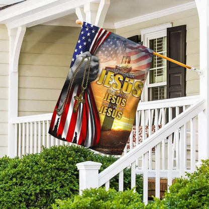 Start With Jesus American House Flag - Christian Garden Flags - Outdoor Religious Flags