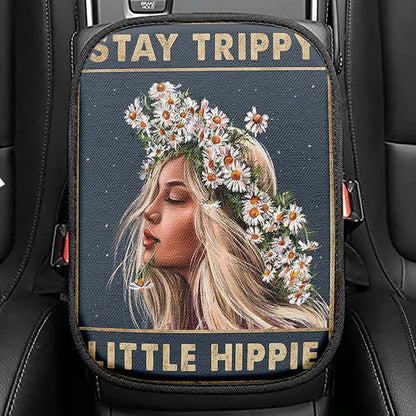 Stay Trippy Little Hippie Daisy Flower Seat Box Cover, Trippy Car Center Console Cover