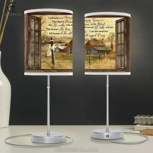 Still Believe In Amazing Grace Window Cross Barn Large Table Lamp - Christian Table Lamp Prints - Religious Table Lamp Art