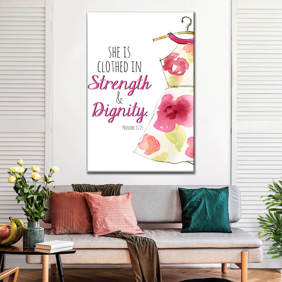 Strength And Dignity Wall Art Canvas - Canvas Religious Wall Art - Christian Wall Decor Living Room