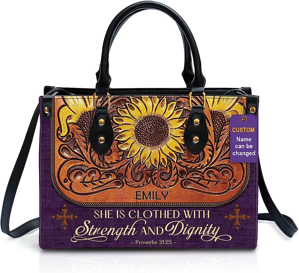 Strength & Dignity Personalized Leather Bag With Handle for Christian Women