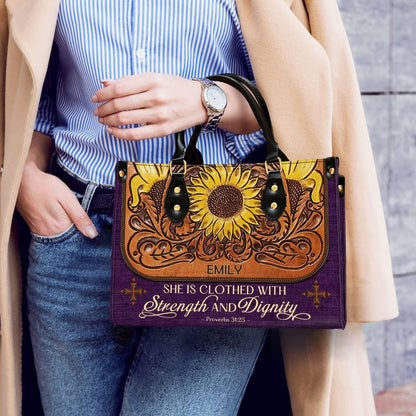 Strength & Dignity Personalized Leather Bag With Handle for Christian Women