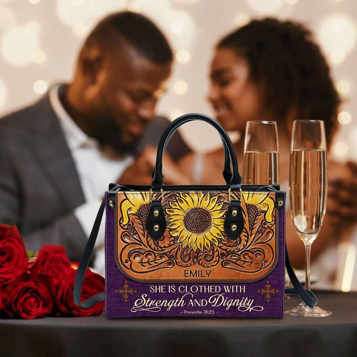 Strength & Dignity Personalized Leather Bag With Handle for Christian Women