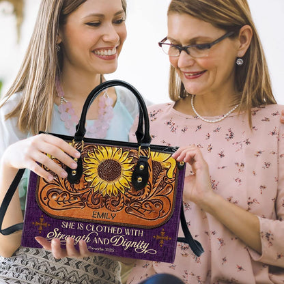 Strength & Dignity Personalized Leather Bag With Handle for Christian Women