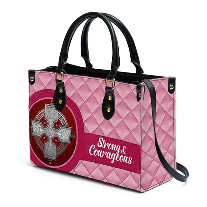 Strong And Courageous Inspiration Religious Gift For Christian Women Zippered Pink Leather Handbag With Handle