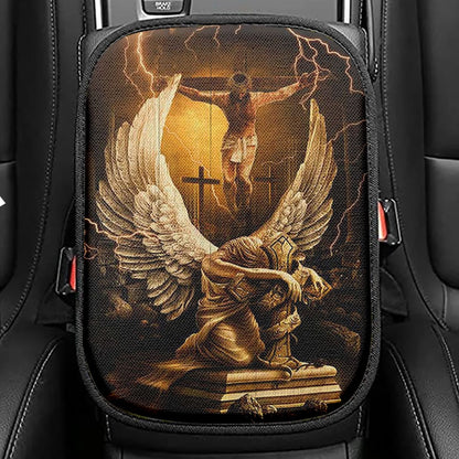Stunning Angel Wings Jesus On The Cross Seat Box Cover, Inspirational Car Center Console Cover, Christian Car Interior Accessories