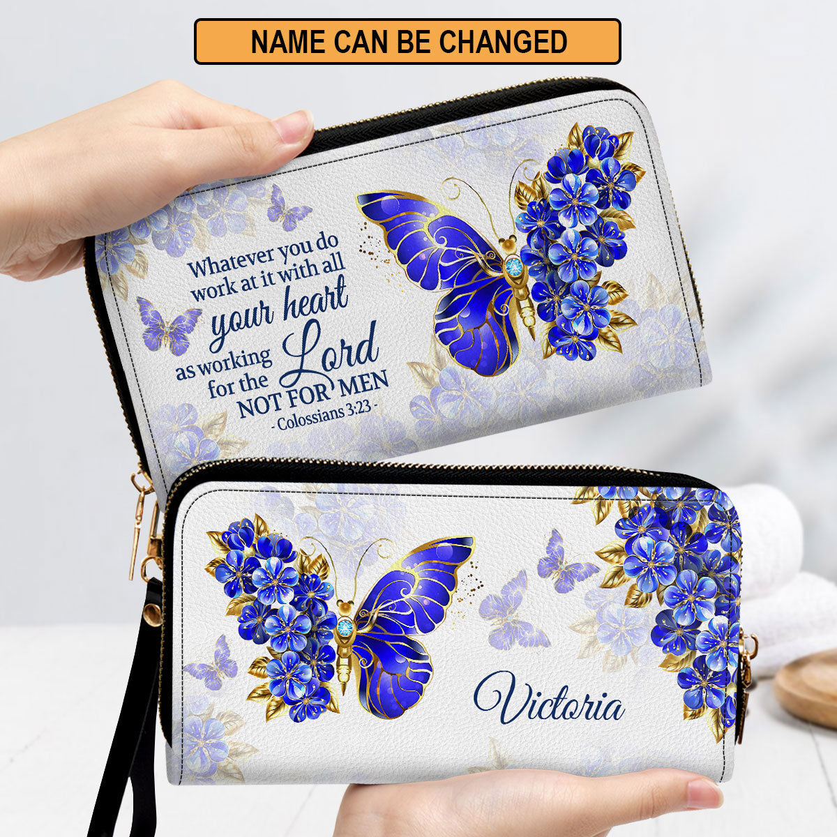 Stunning Colossians 323 Butterfly And Flower Religious Gifts For Women Clutch Purse For Women - Personalized Name - Christian Gifts For Women