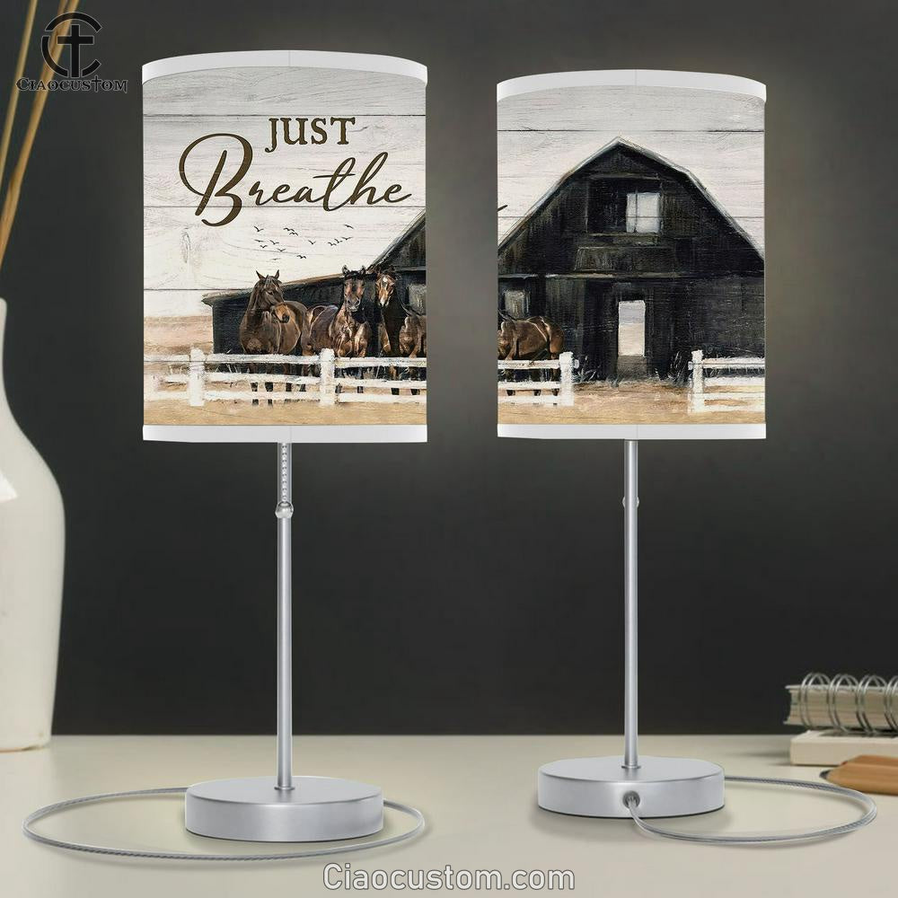 Stunning Horses Just Breathe Table Lamp For Bedroom - Bible Verse Table Lamp - Religious Room Decor