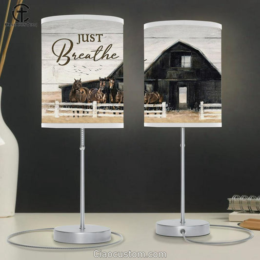 Stunning Horses Just Breathe Table Lamp For Bedroom - Bible Verse Table Lamp - Religious Room Decor