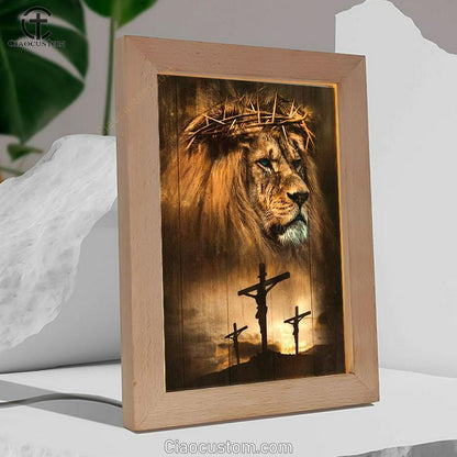 Stunning Lion, Big Crown Of Thorn, Jesus On The Cross Frame Lamp
