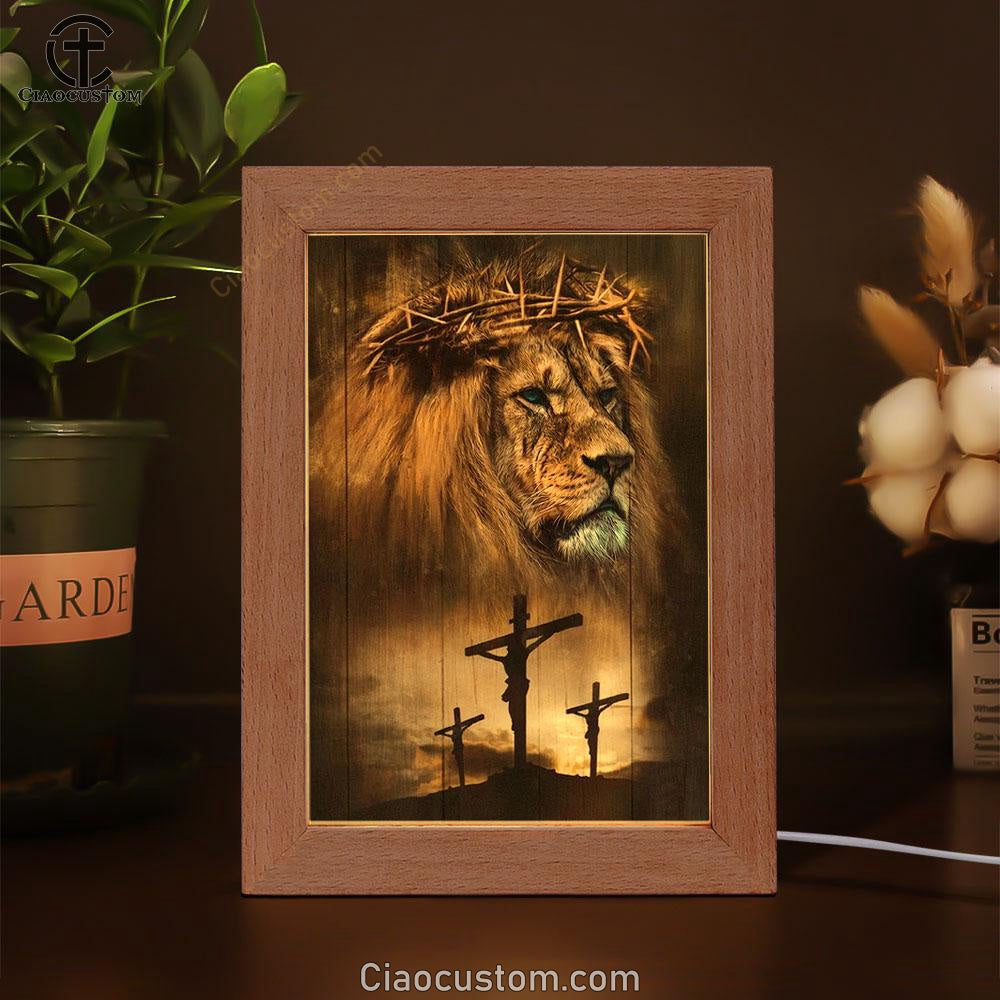 Stunning Lion, Big Crown Of Thorn, Jesus On The Cross Frame Lamp