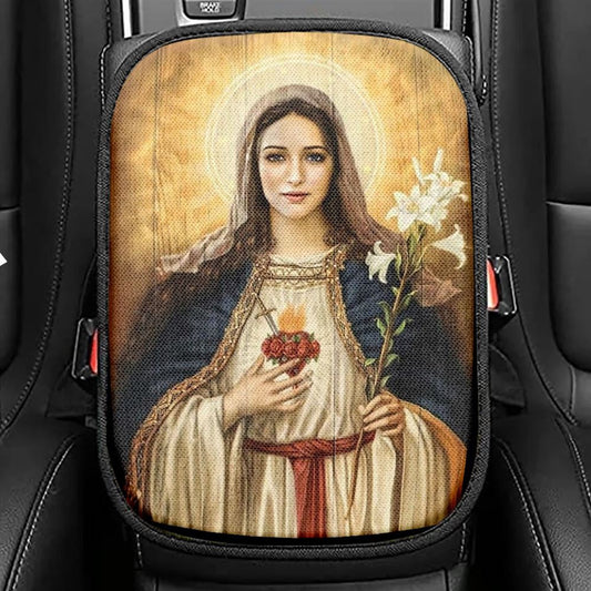 Stunning Maria, Lily Flower, Infinite Halo Car Center Console Cover, Christian Armrest Seat Cover, Bible Seat Box Cover