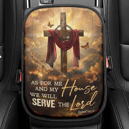 Stunning Sunset, Big Cross, Monarch Butterfly, As For Me And My House Car Center Console Cover, Christian Armrest Seat Cover, Bible Seat Box Cover