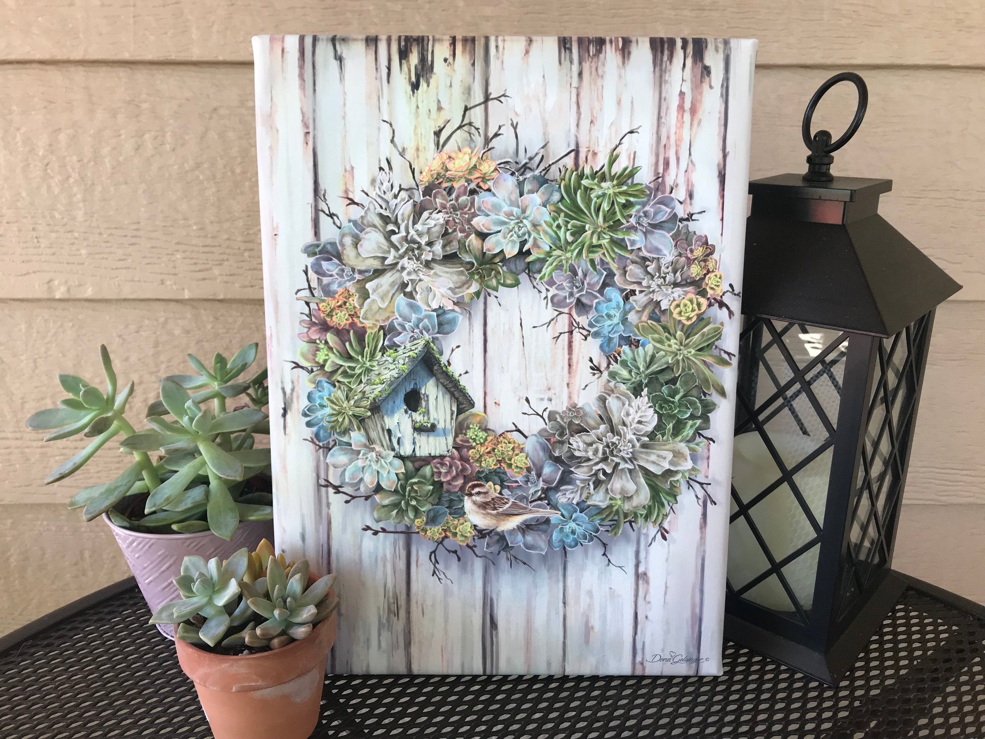 Succulent Wreath Canvas Wall Art - Christian Wall Decor - Religious Gift