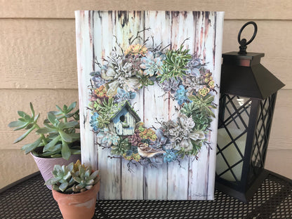 Succulent Wreath Canvas Wall Art - Christian Wall Decor - Religious Gift