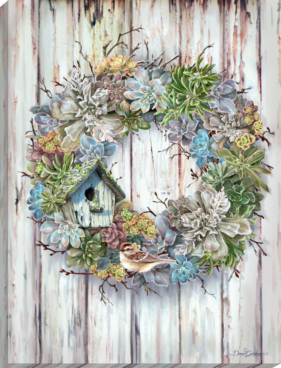 Succulent Wreath Canvas Wall Art - Christian Wall Decor - Religious Gift