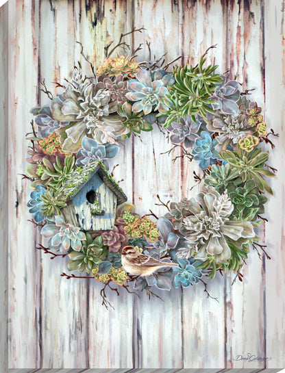 Succulent Wreath Canvas Wall Art - Christian Wall Decor - Religious Gift