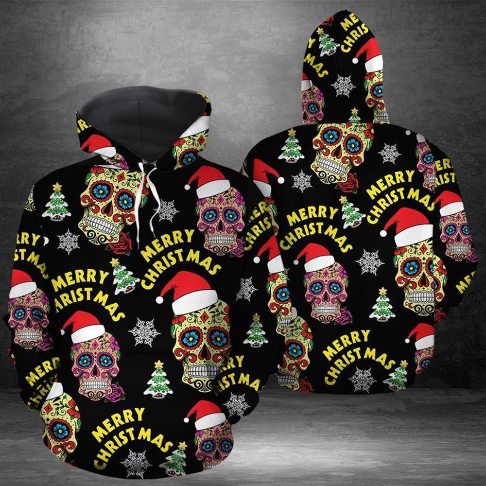 Sugar Skull Merry Christmas All Over Print 3D Hoodie For Men And Women, Christmas Gift, Warm Winter Clothes, Best Outfit Christmas