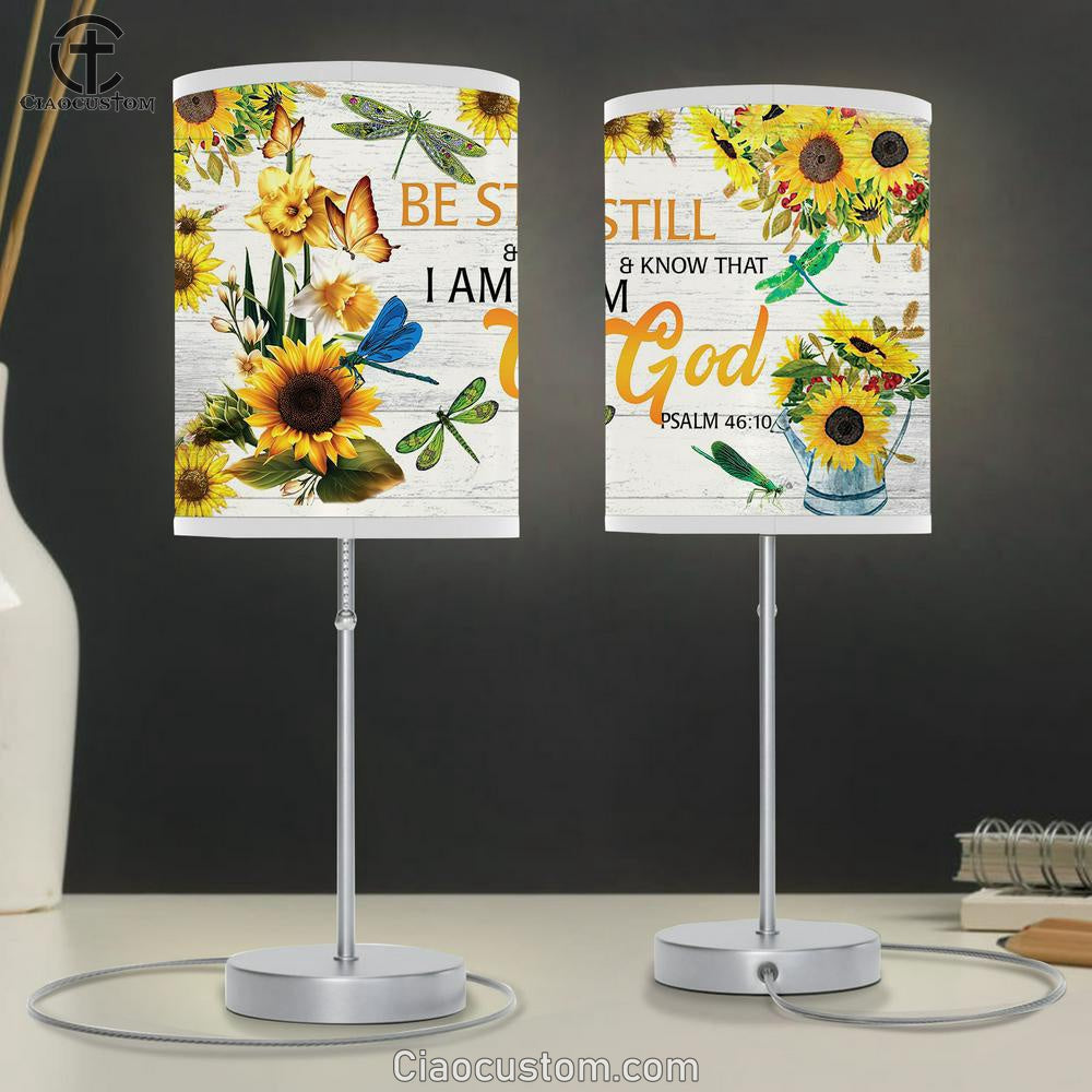 Sunflower Be Still Know That I Am God Psalm 46 10 Table Lamp For Bedroom - Bible Verse Lamp Art - Christian Home Decor
