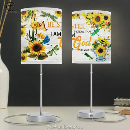 Sunflower Be Still Know That I Am God Psalm 46 10 Table Lamp For Bedroom - Bible Verse Lamp Art - Christian Home Decor