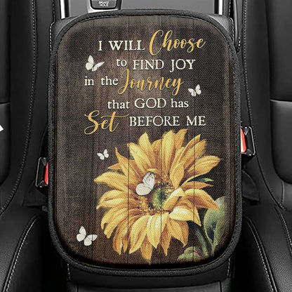 Sunflower Butterfly I Will Choose To Find Joy In The Journey Seat Box Cover, Christian Car Center Console Cover, Bible Verse Car Interior Accessories