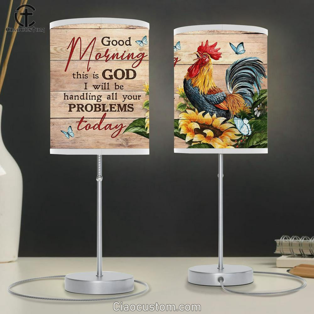 Sunflower Butterfly Rooster Good Morning This Is God Table Lamp Art - Bible Verse Lamp Art - Room Decor Christian