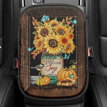 Sunflower Butterfly Today I Choose Joy Seat Box Cover, Inspirational Car Center Console Cover, Christian Car Interior Accessories