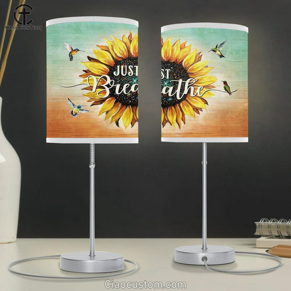 Sunflower Cardinal Just Breathe Table Lamp For Bedroom - Bible Verse Table Lamp - Religious Room Decor