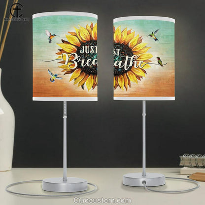Sunflower Cardinal Just Breathe Table Lamp For Bedroom - Bible Verse Table Lamp - Religious Room Decor