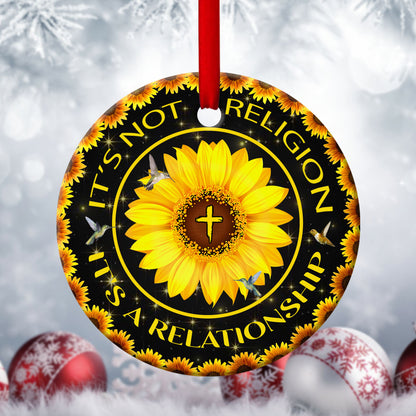Sunflower Ceramic Circle Ornament - It's A Relationship With God Through Christ - Nativity Ornaments