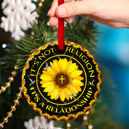 Sunflower Ceramic Circle Ornament - It's A Relationship With God Through Christ - Nativity Ornaments