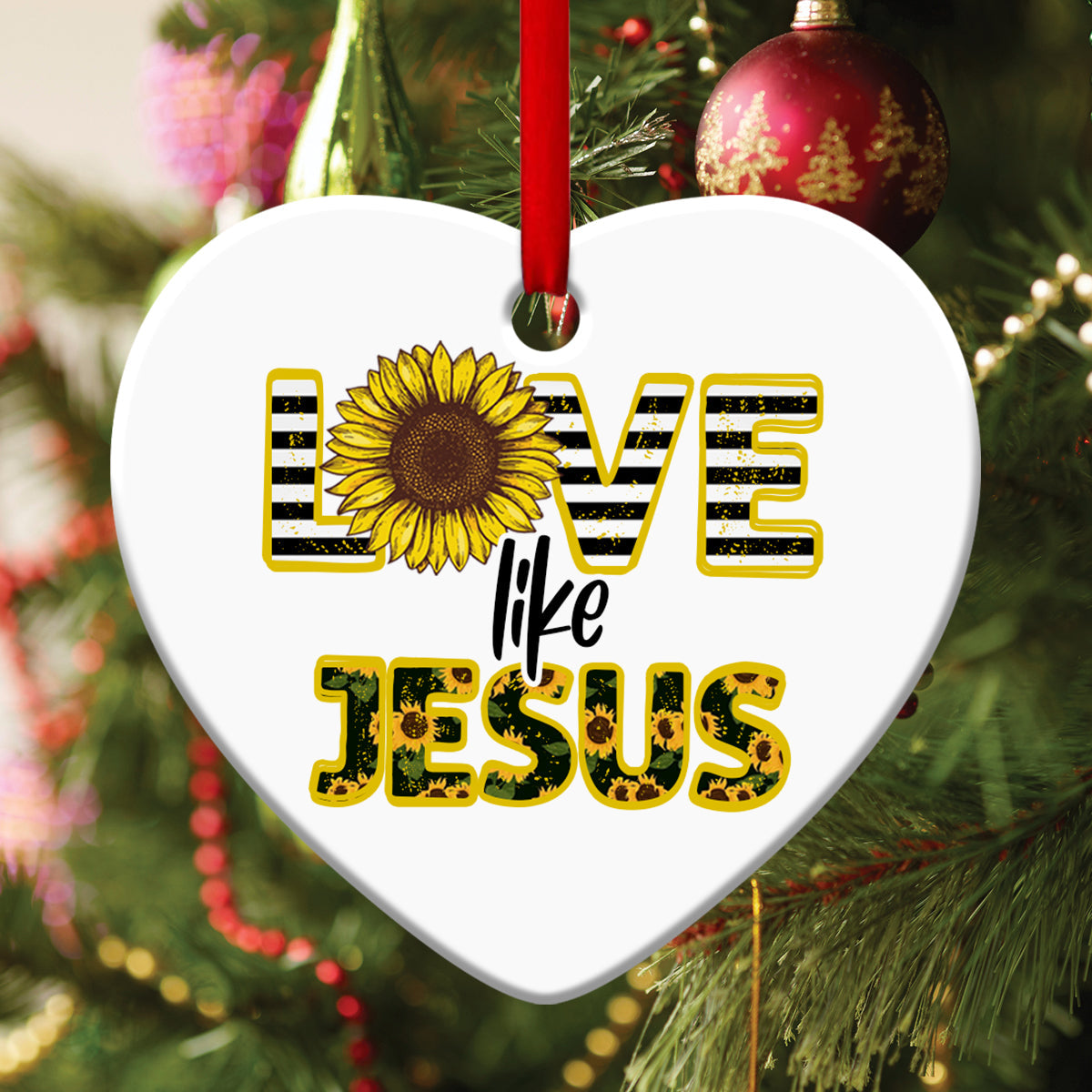 Sunflower Ceramic Heart Ornament - Love Like Jesus - Ornaments Hanging Gift - Nativity Ornaments