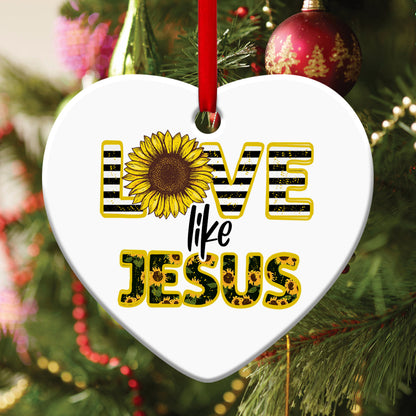 Sunflower Ceramic Heart Ornament - Love Like Jesus - Ornaments Hanging Gift - Nativity Ornaments