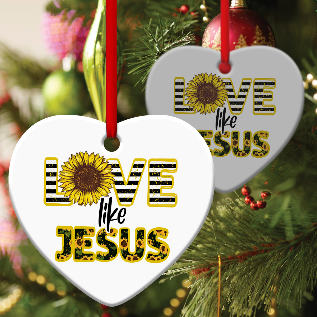 Sunflower Ceramic Heart Ornament - Love Like Jesus - Ornaments Hanging Gift - Nativity Ornaments